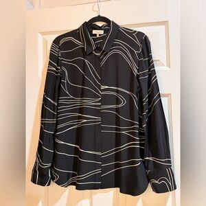 Lafayette 148 New York Black and Cream silk Striped Top